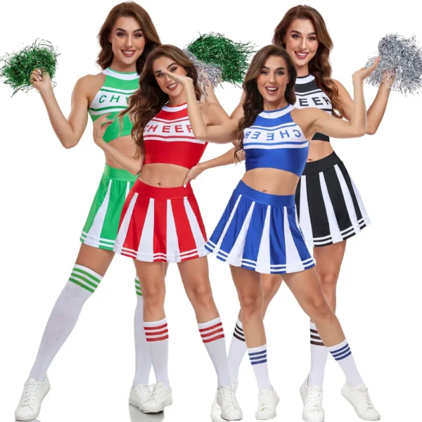 Adult Sexy Cheerleader Outfit Girl Cheer Schoolgirl Gleeing Uniform Halloween Women High School Cheerleading Dress Costume